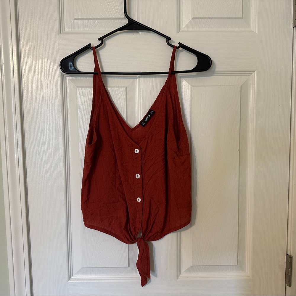 SHEIN Terracotta Button-Front Tie Cami Top